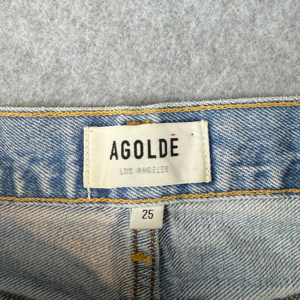 AGOLDE Parker High Rise Distressed Denim Short Light Wash Button Fly Size 25 - Picture 3 of 6